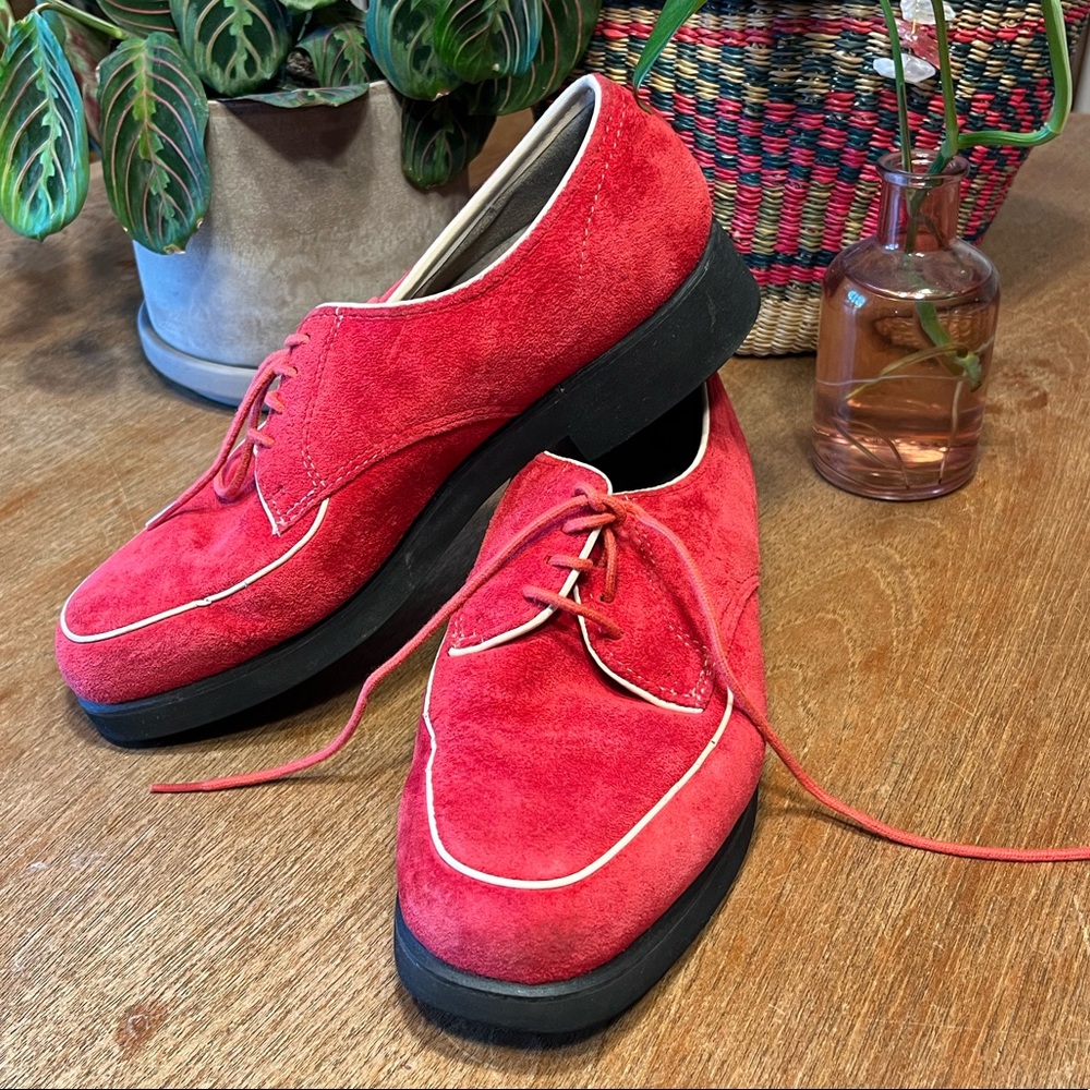 Red hush puppy lace up sneakers